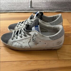 Golden Goose White and Silver Sneakers